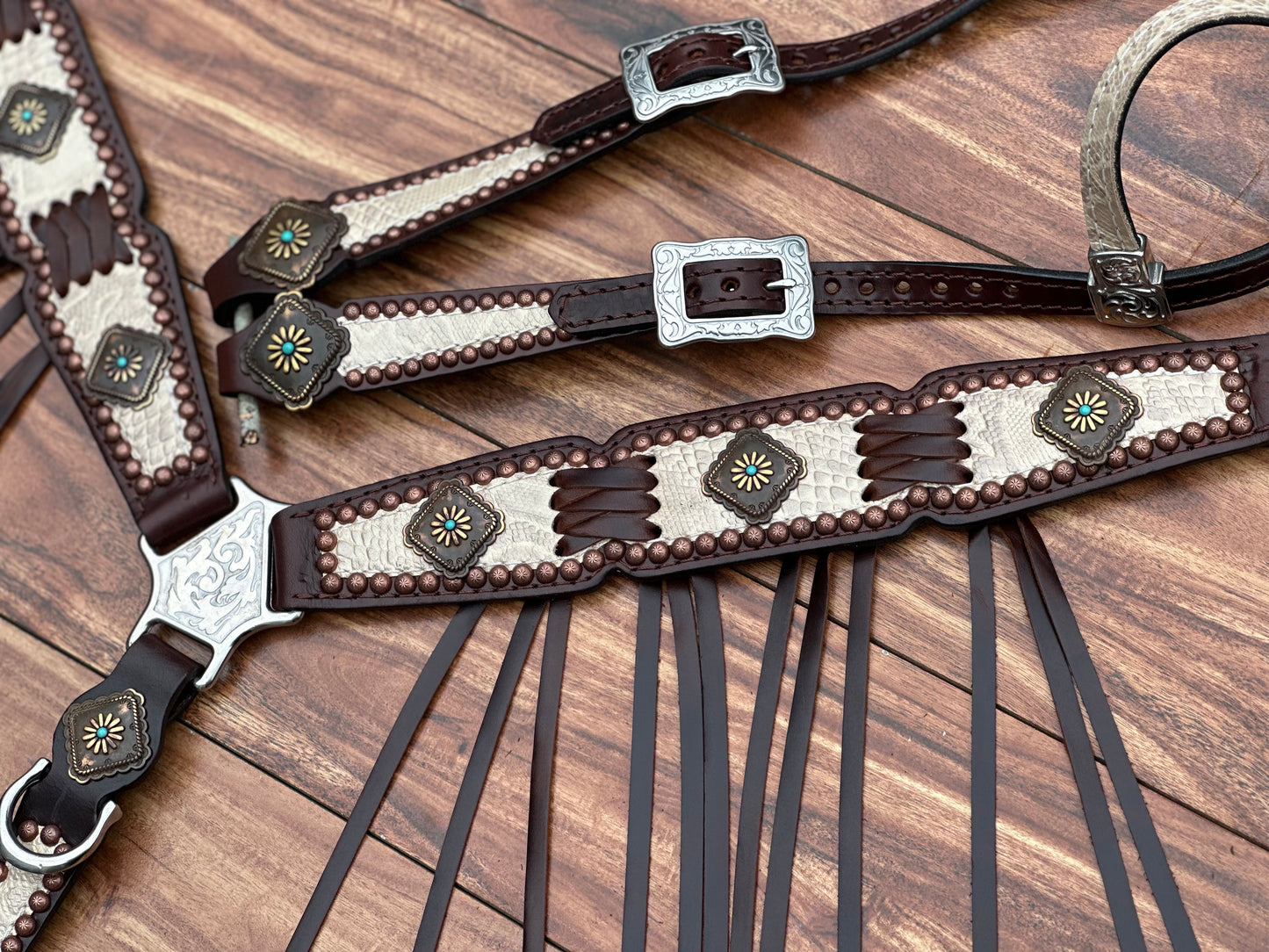 Cream Python leather with cross stitching