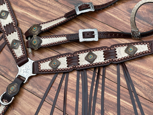 Cream Python leather with cross stitching