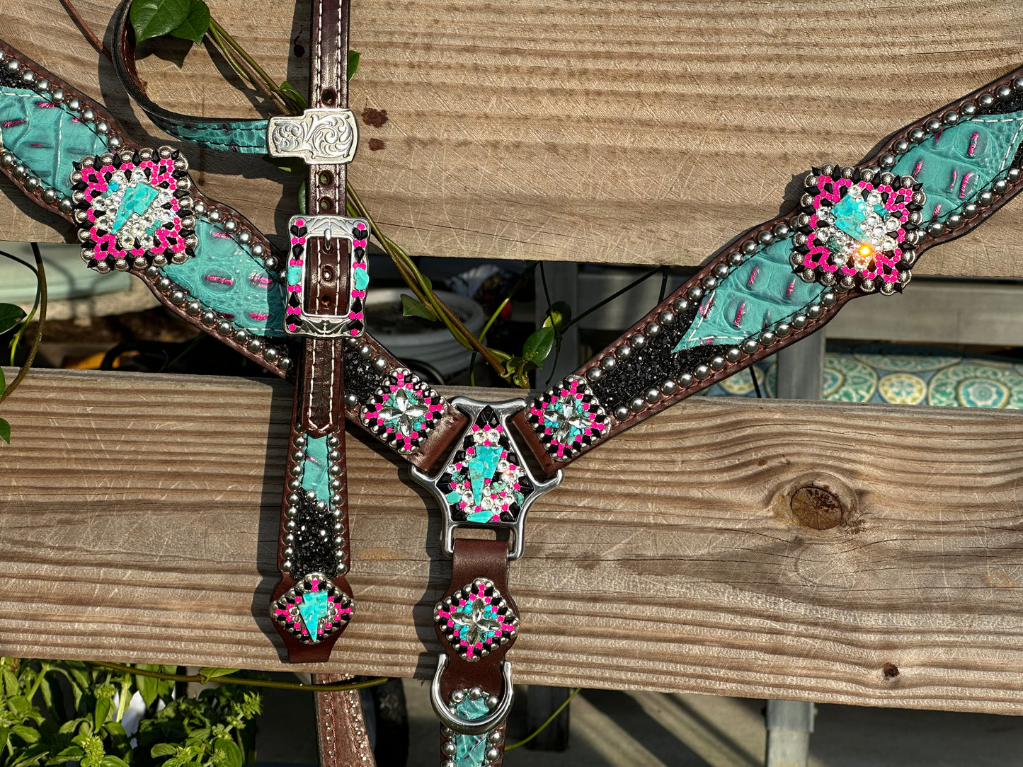 Black chunky glitter with turquoise, pink and lightening bolts