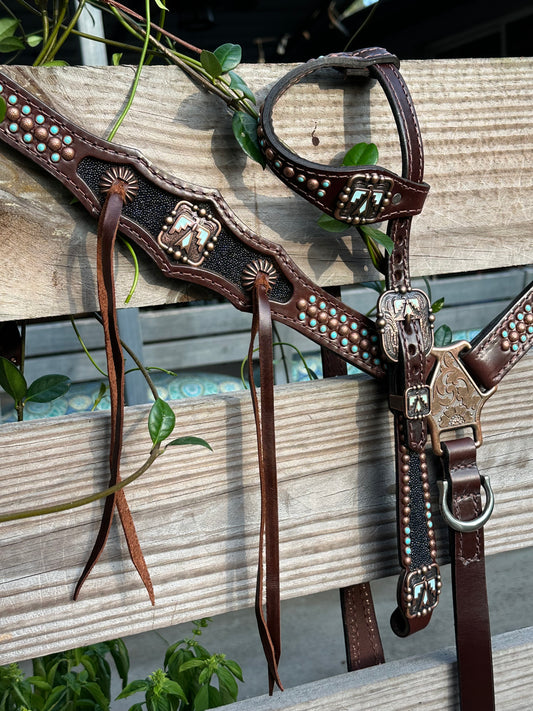 Black stingray with turquoise thunderbird accents