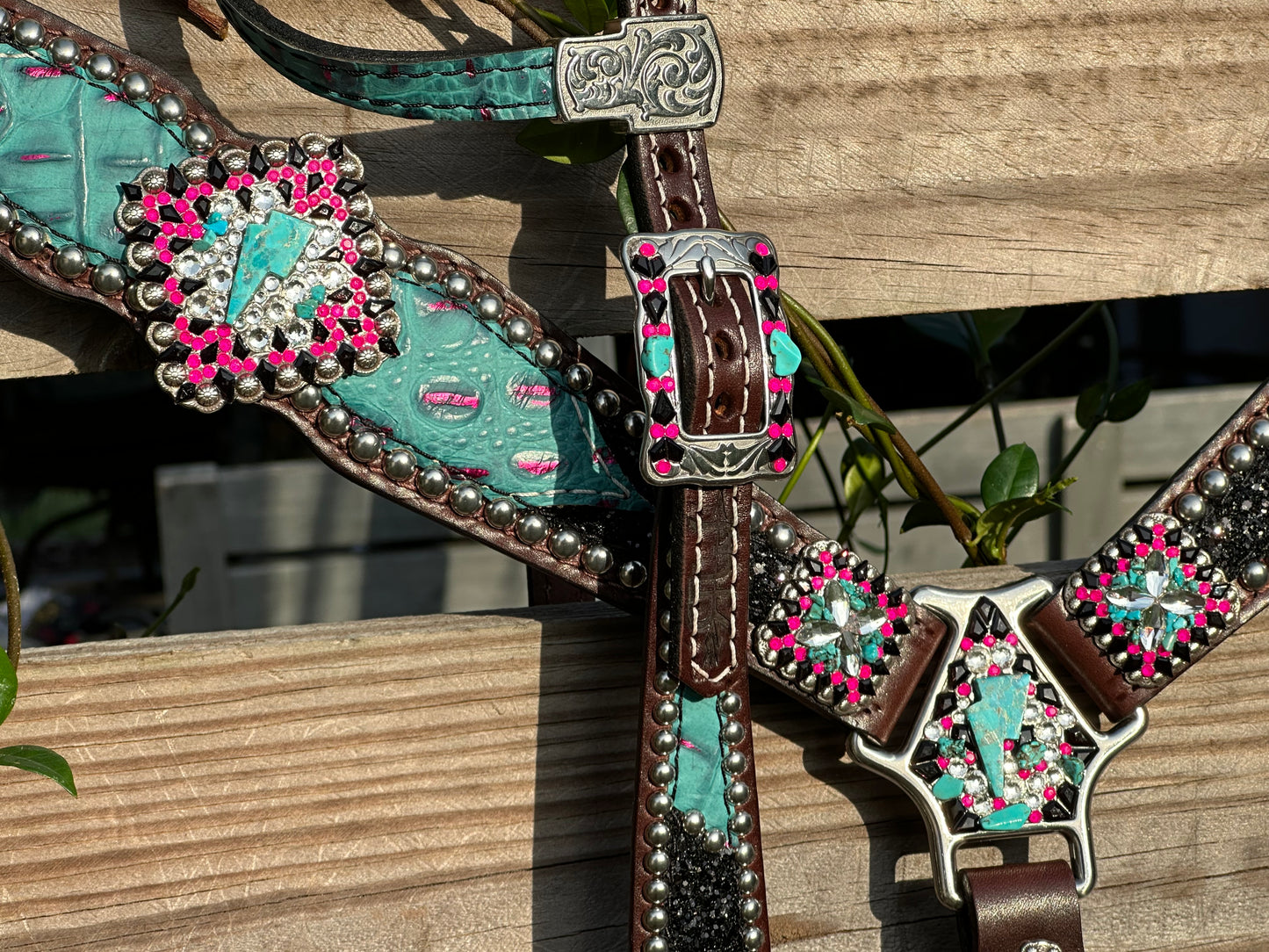 Black chunky glitter with turquoise, pink and lightening bolts