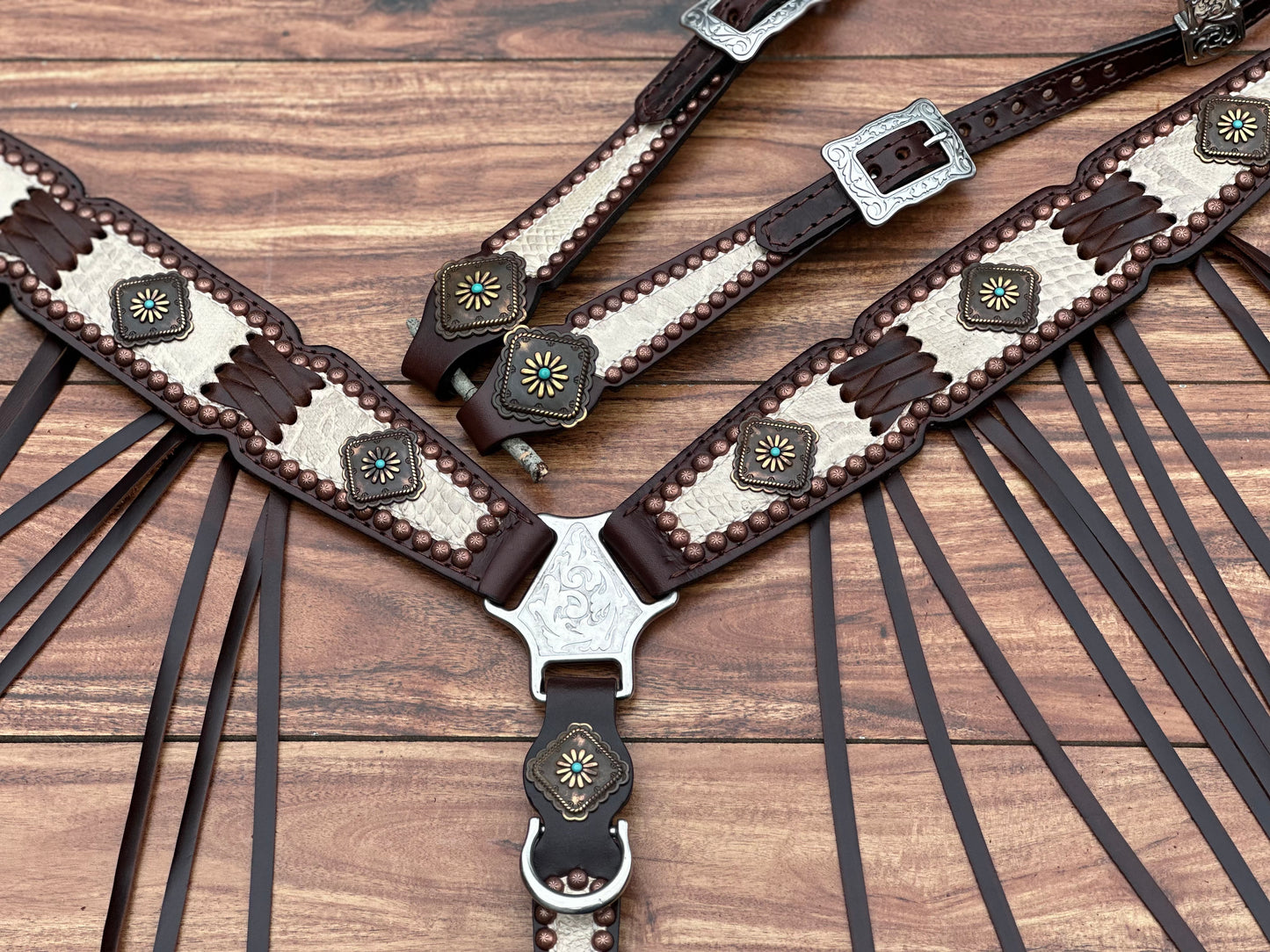 Cream Python leather with cross stitching