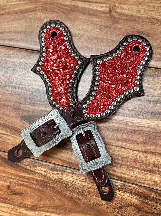 Red chunky glitter spur straps w/silver accents