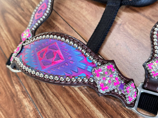 Pink Aztec halter with cheek upgrade