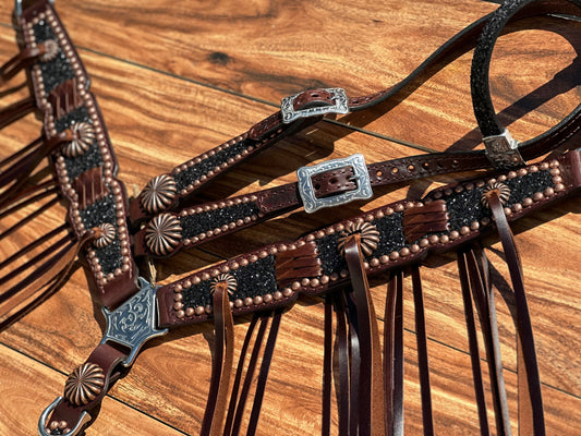 Black chunky glitter with cross stitch