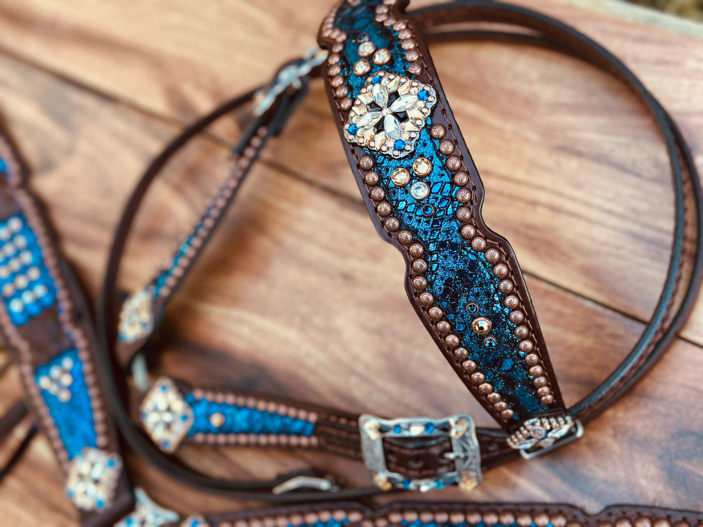 Blue mystic with crystals. Cross stitch and fringe.