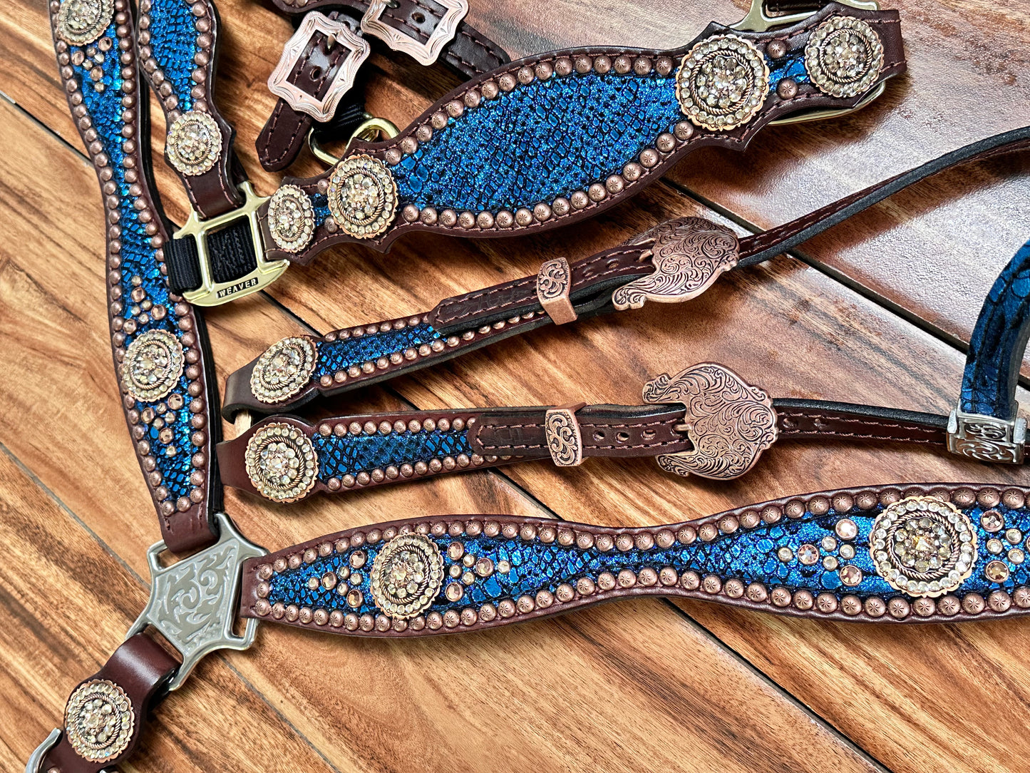 Blue mystic with rope edge round conchos