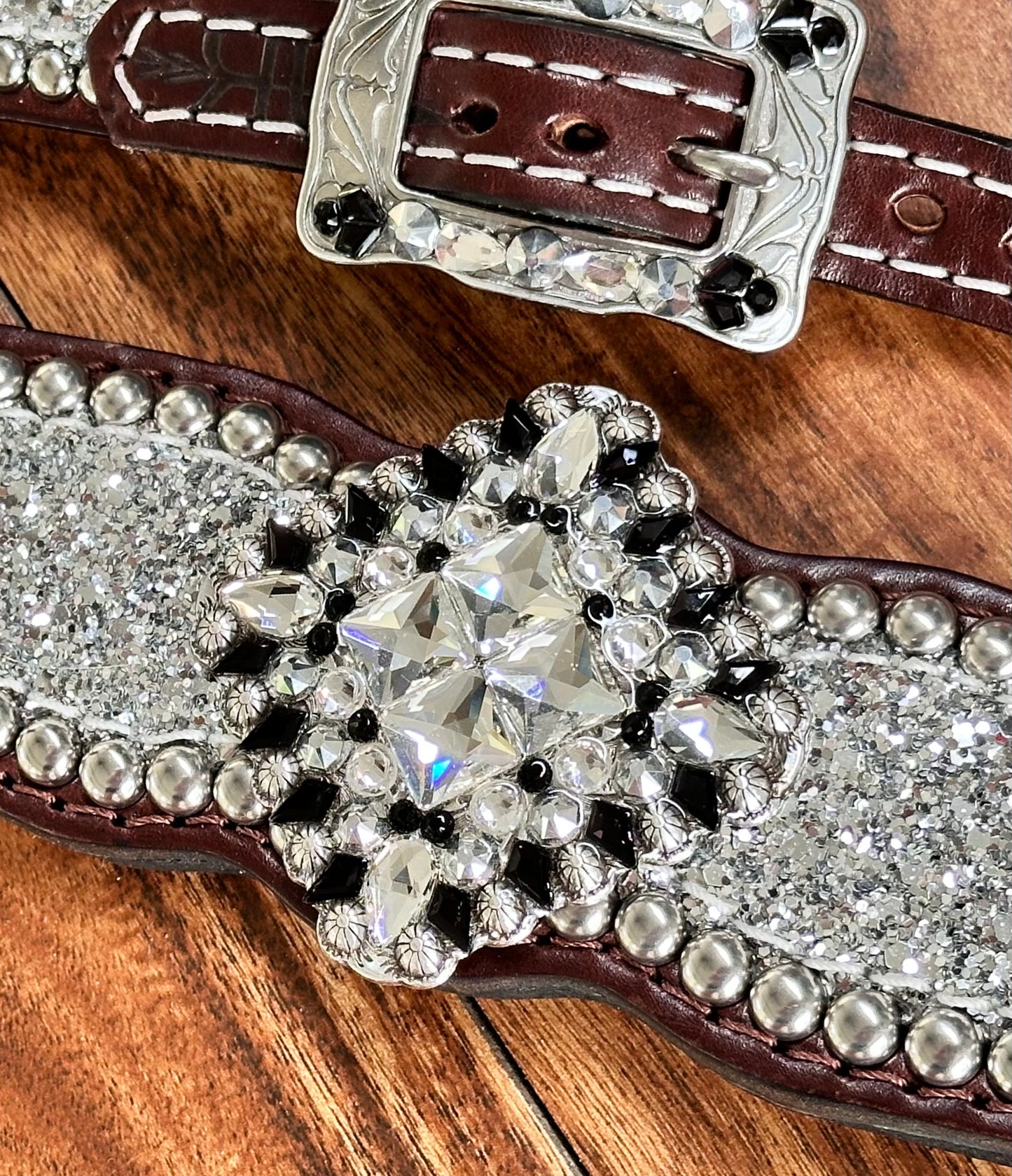 Silver Chunky Glitter w/XL conchos and upgrades