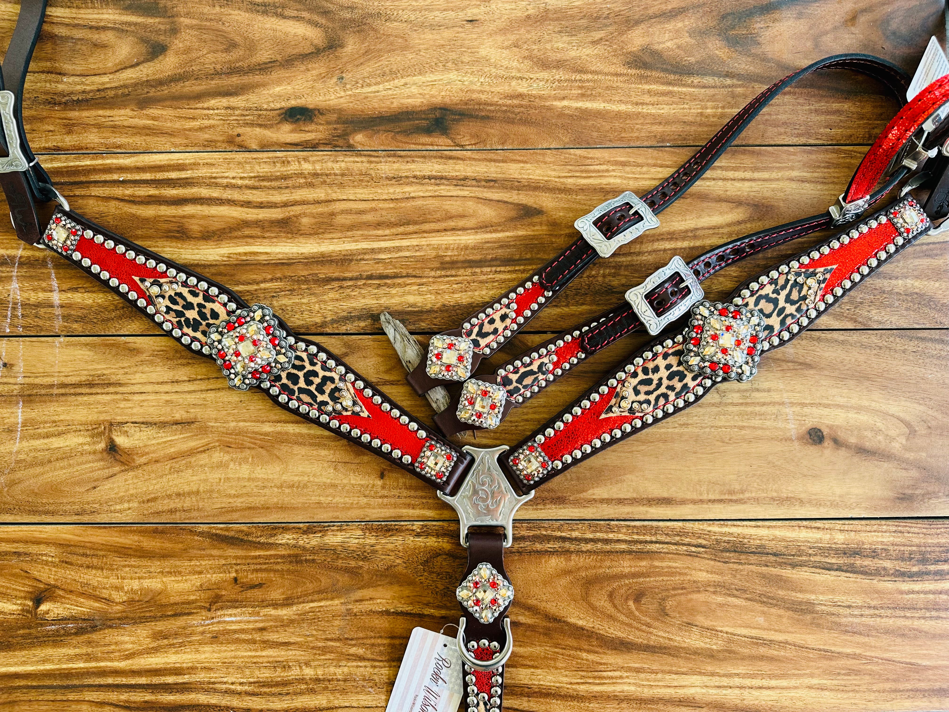 Tawny cheetah and red ice with double stacked silver conchos