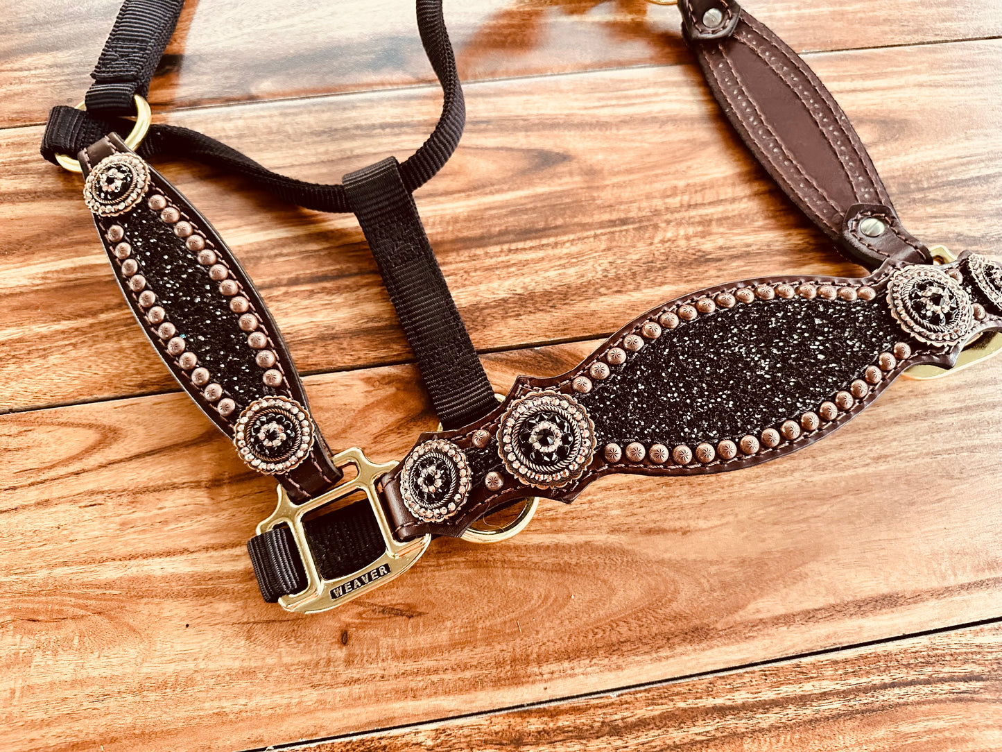 Chunky black glitter with round rope edge conchos