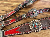 Red gator and brown tooled with thunderbirds