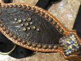 Brown Tooled Halter with Crystals