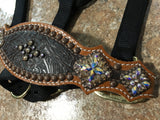Brown Tooled Halter with Crystals