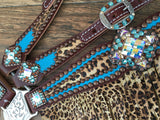 Turquoise with Cheetah Overlay & Cheetah Fringe