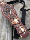 Brown Aztec Tooled Halter with Crystals