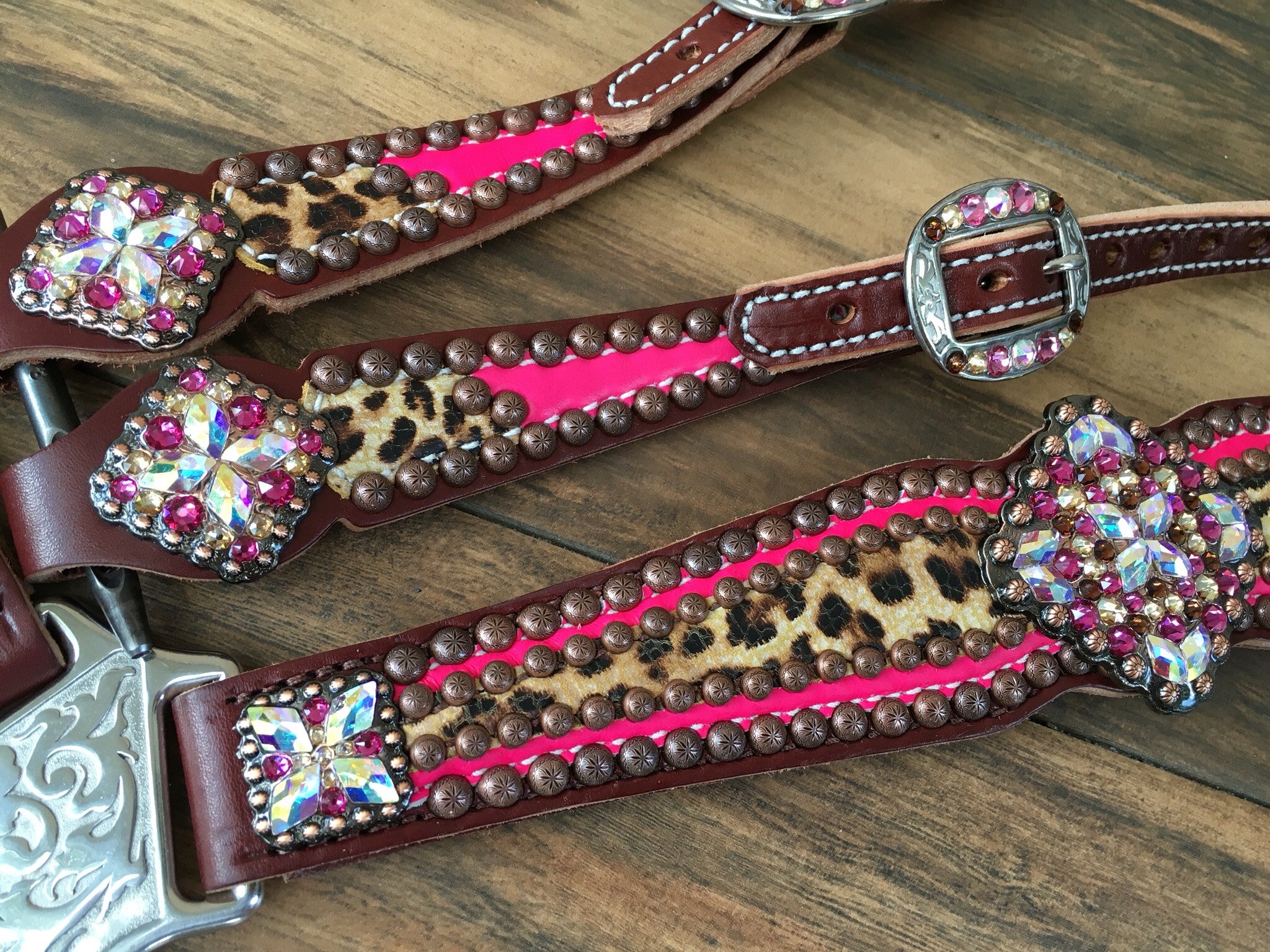 Western Brown Leather Tack set of Headstall & Breast collar with LV  Inlay