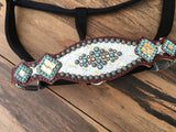 Cream Gator Halter with Gold and Turquoise Stones