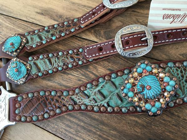 Turquoise and Brown Fade Gator with Indian Heads