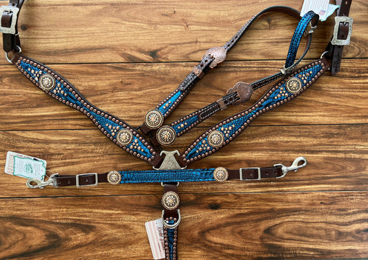 Blue mystic with rope edge round conchos