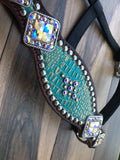 Gold Frosted Turquoise Gator on Dark Leather