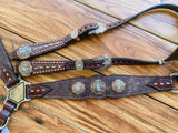 Brown tooled with arrow conchos