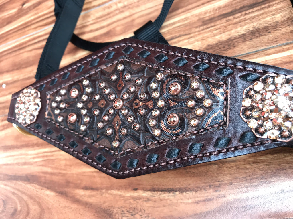Brown and copper tooled halter