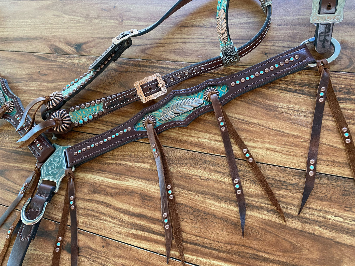 Copper frosted turquoise with feather concho
