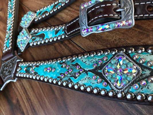 Turquoise Tooled on Dark Oil Leather