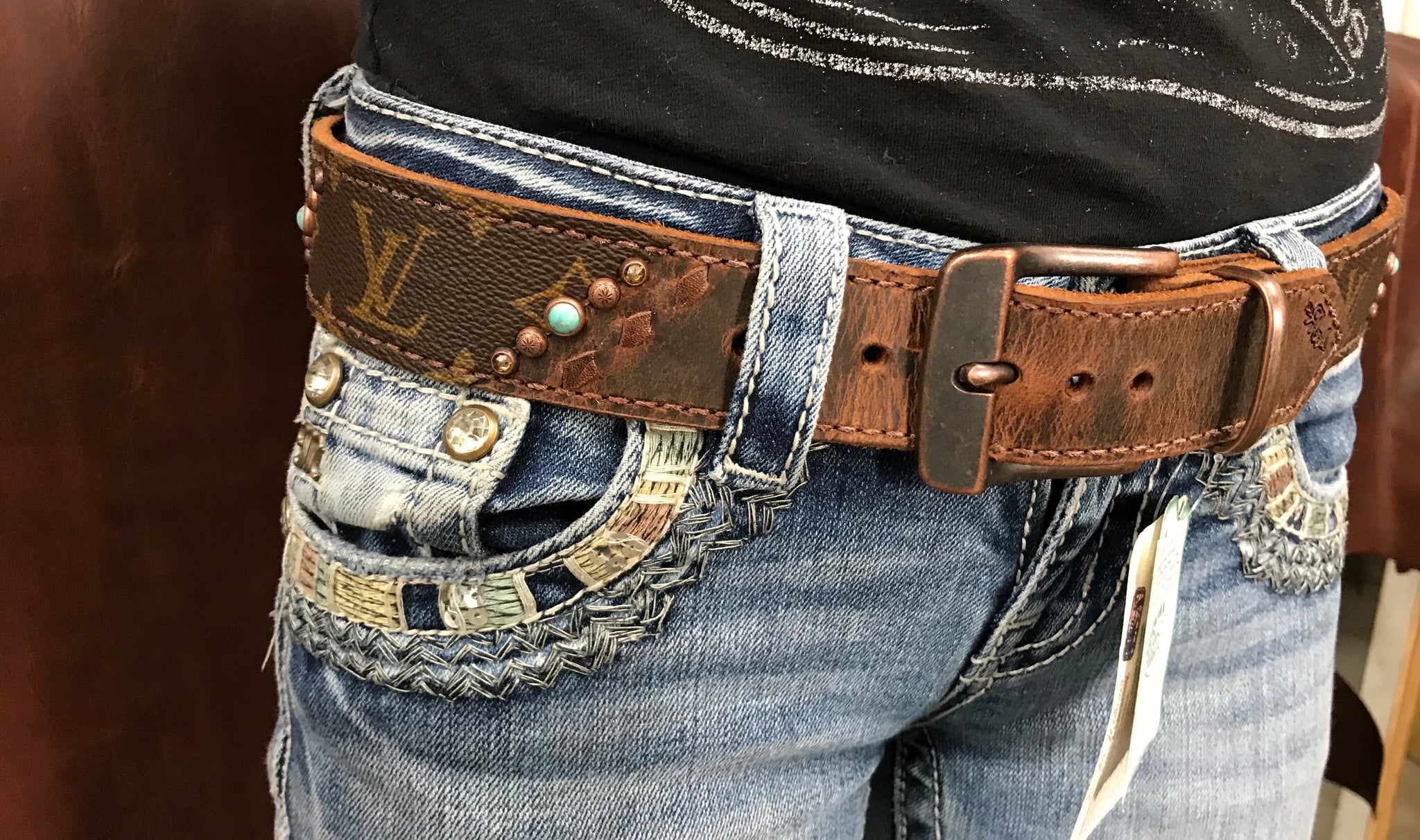 Bleu & brown LV belt