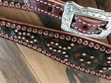 Brown Tooled leather with Crystals and Copper Spots