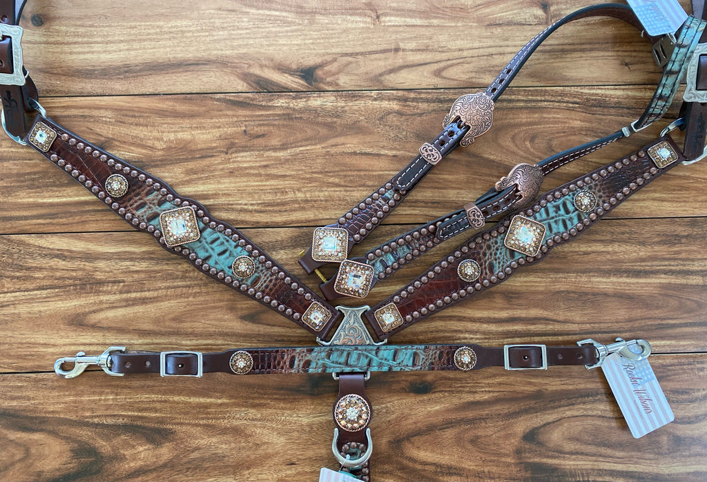 Turquoise Fade Brown Gator with Gold
