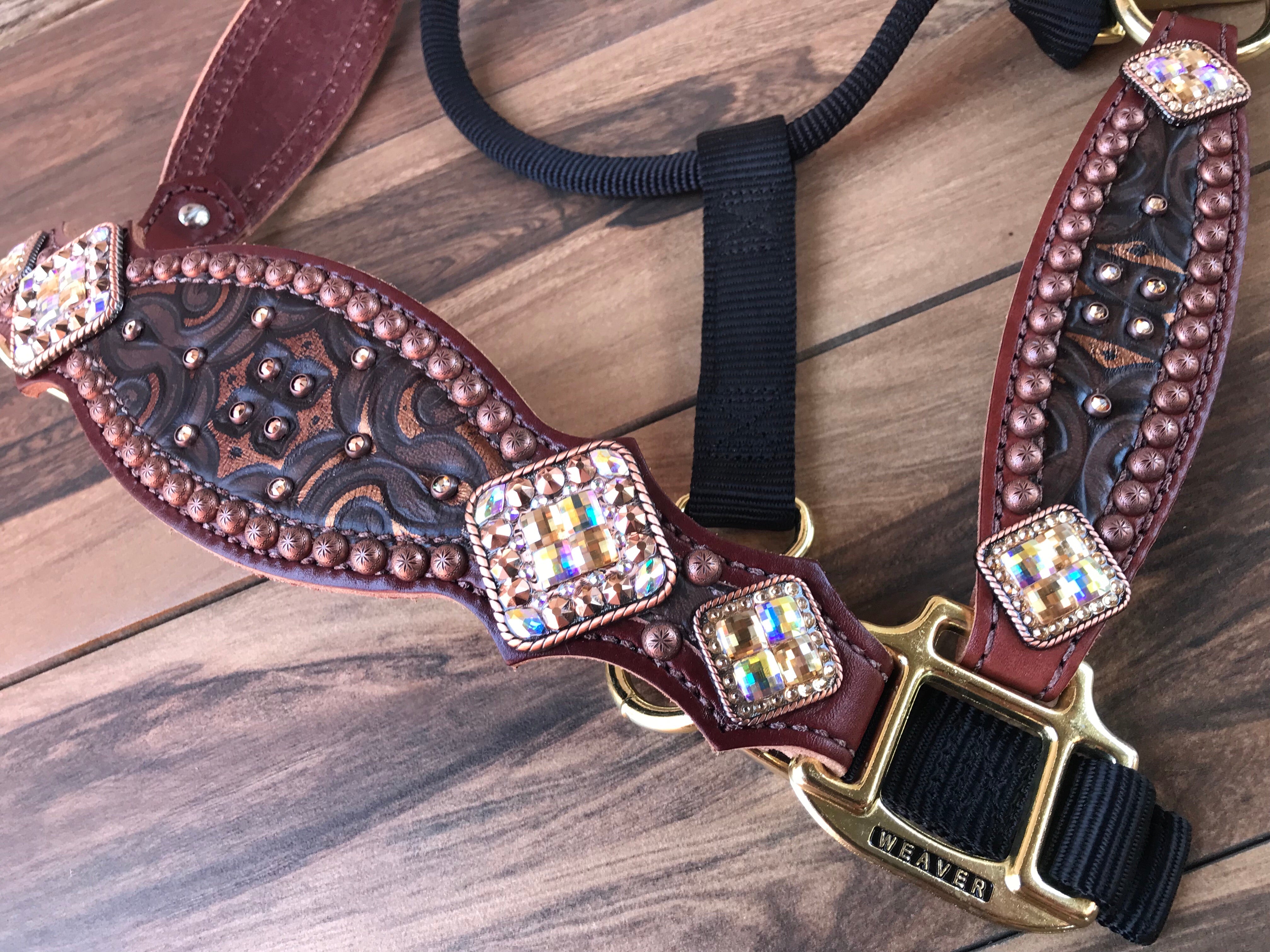 Brown Tooled leather with Crystals and Copper Spots – Rockn'Wilsons