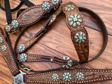 Copper frosted with turquoise floral conchos