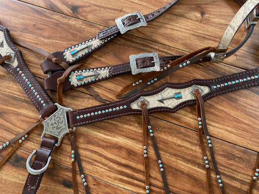 Cream snake skin inlay with turquoise