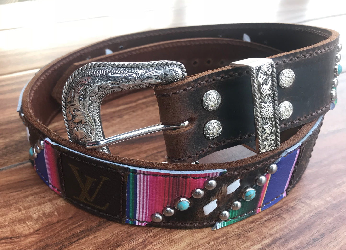 Serape leather with overlay