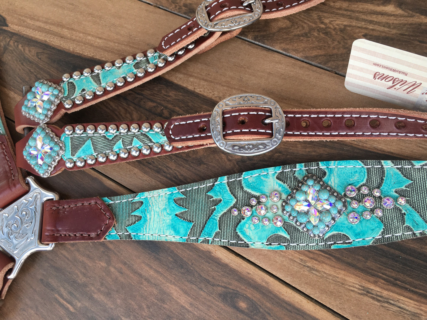 Turquoise Tooled W/ AB Crystals