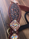 Brown tooled halter with rim set crystals