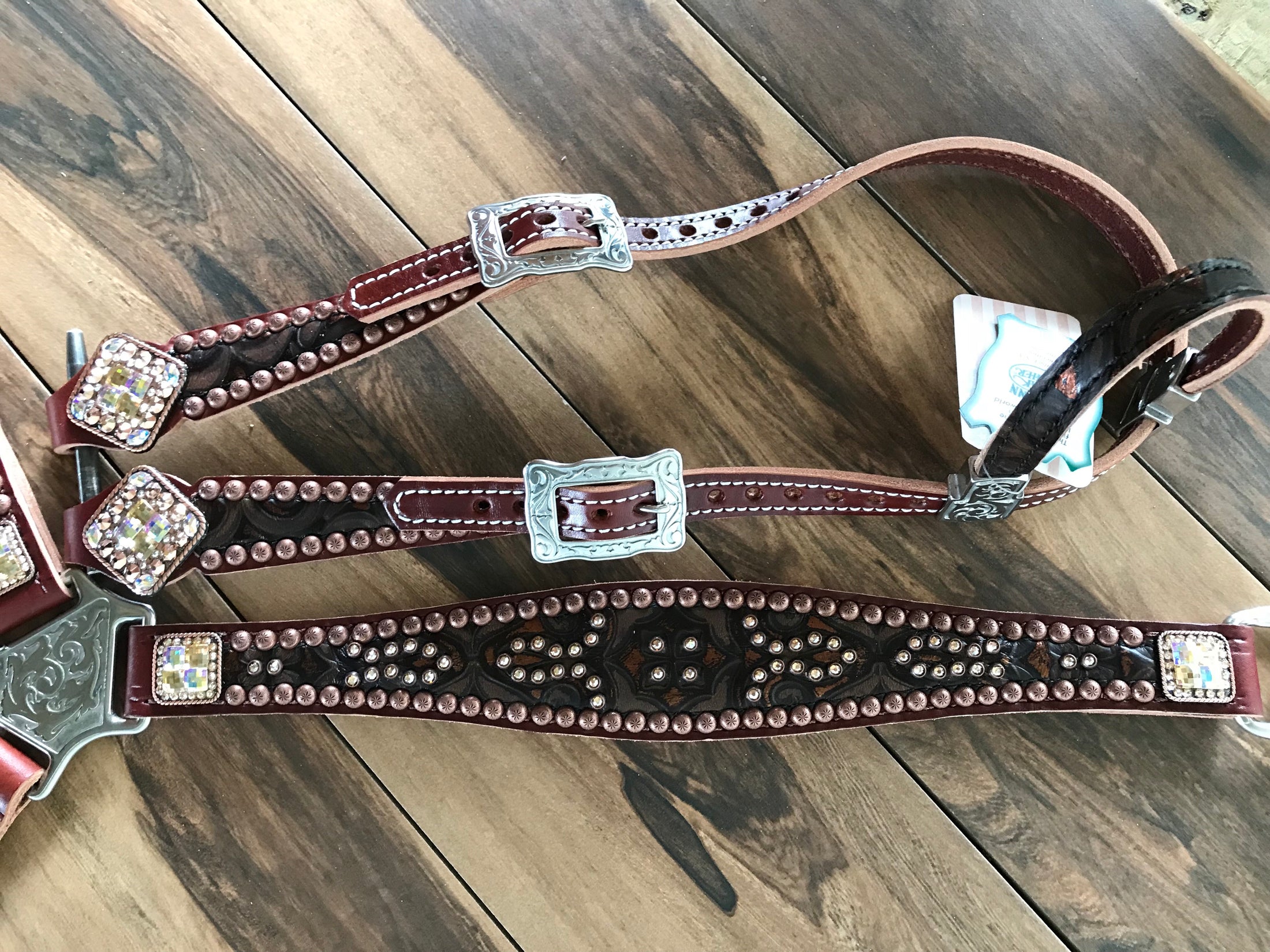 Brown Tooled leather with Crystals and Copper Spots – Rockn'Wilsons