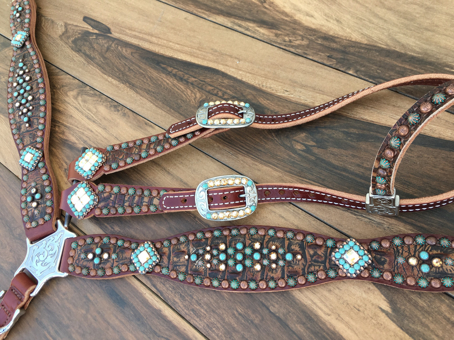 Rustic Brown Gator with Patina and Turquoise accents