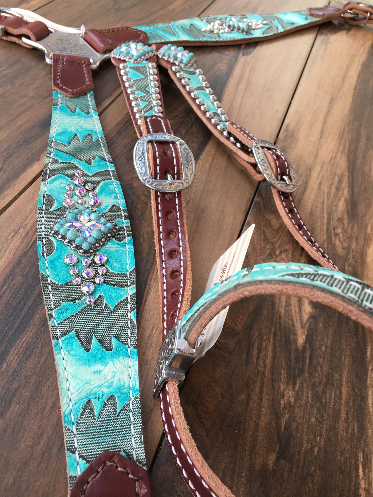 Turquoise Tooled W/ AB Crystals