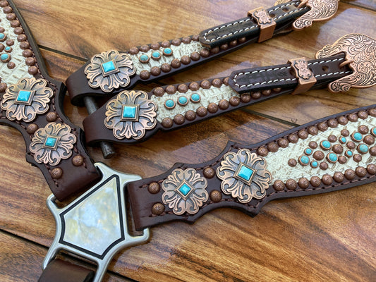 Antique white with floral conchos