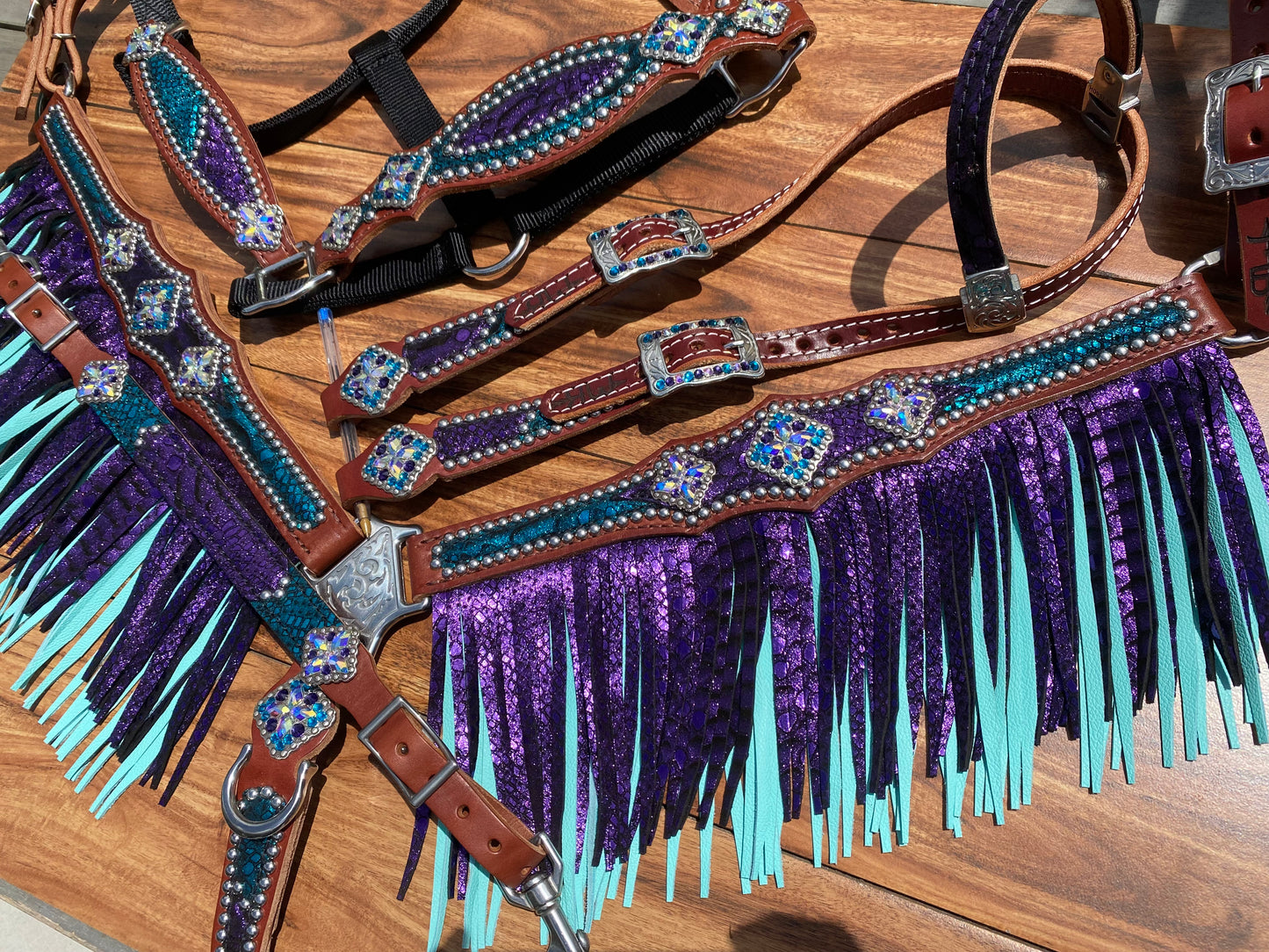 Purple and turquoise mystic with fringe