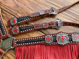 Black elephant with red thunder birds & fringe