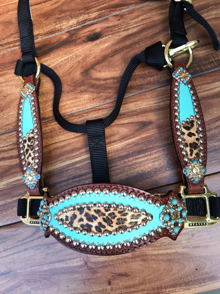 Tiffany blue with cheetah overlay halter