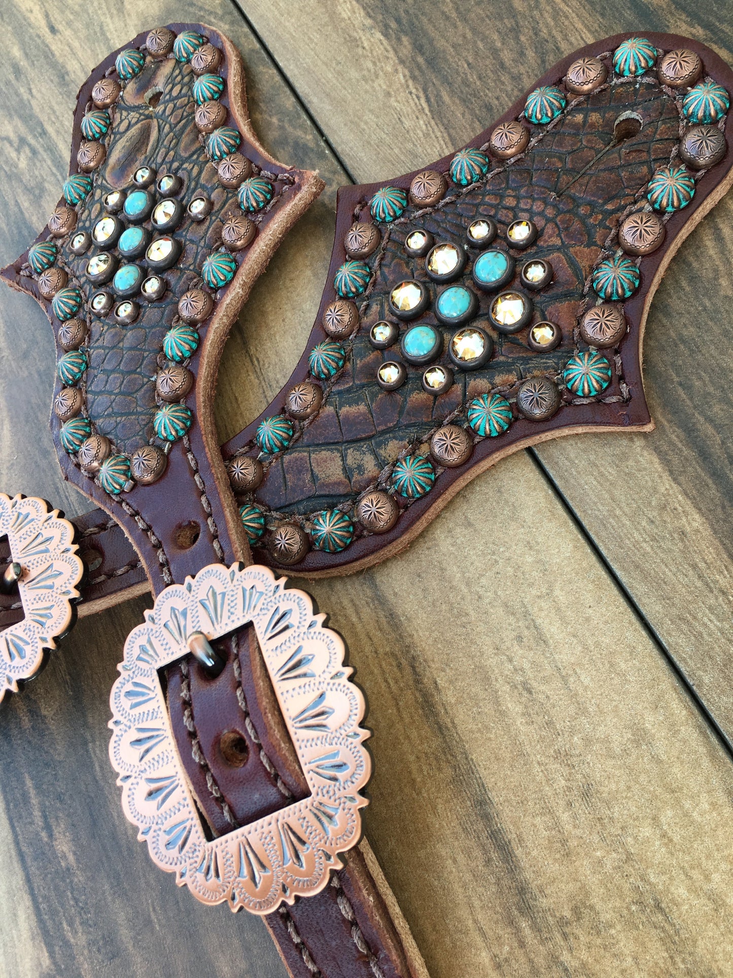 Rustic Brown Gator with Patina and Turquoise accents