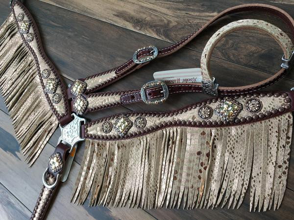 Rose Gold Mystic Python Breast Collar With Fringe